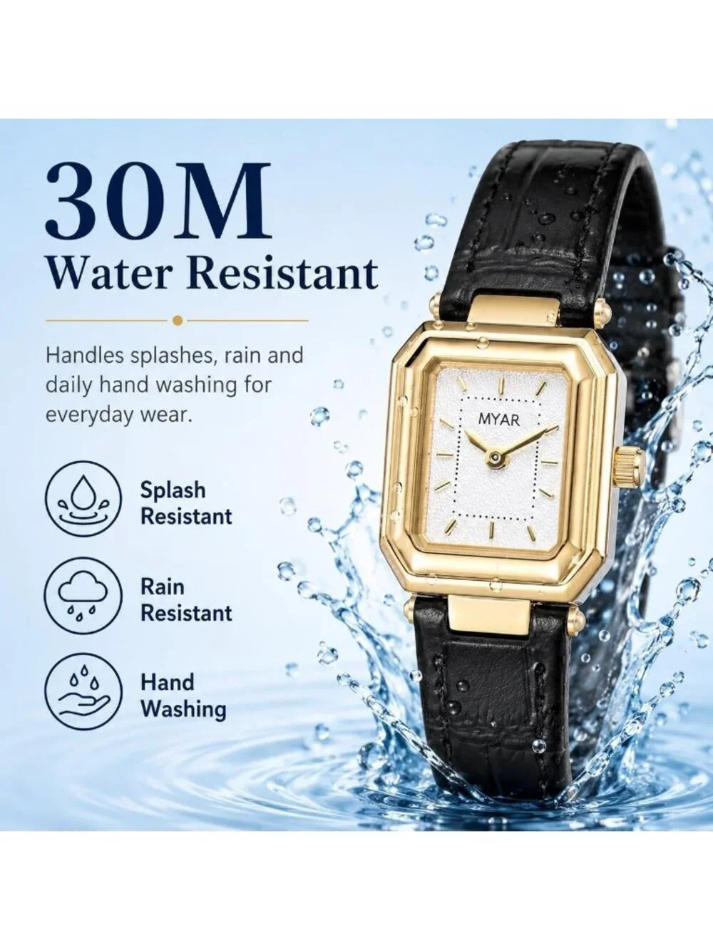 Women's Black White Square Vintage Leather Strap Quartz Elegant Wrist Watch